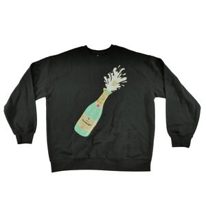 Goodie Two Sleeves‎ Black Champagne Bottle Graphic Crewneck Sweatshirt XL